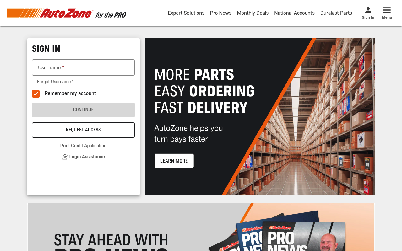 AutoZone website screenshot