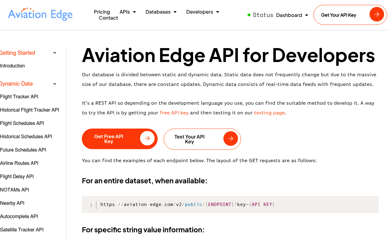 Aviation Edge website screenshot