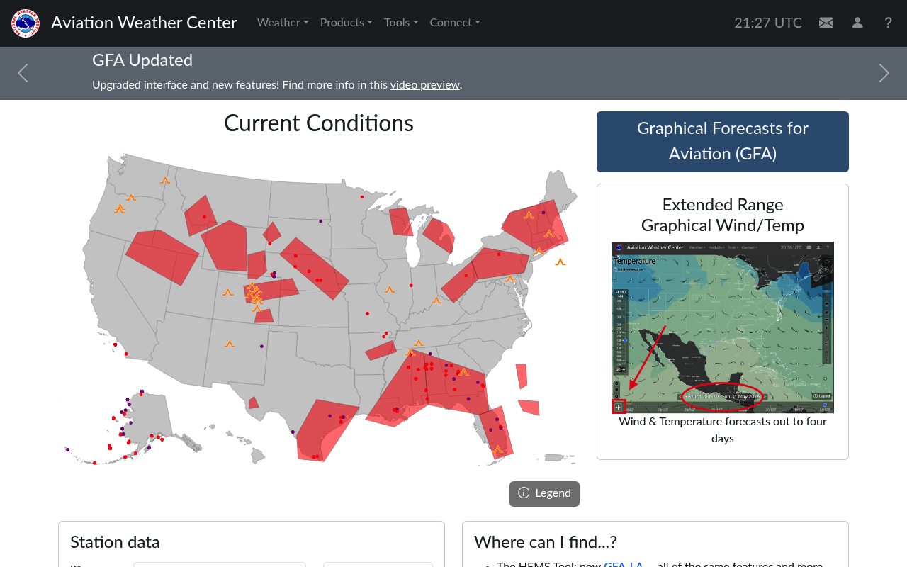 Aviation Weather Center website screenshot