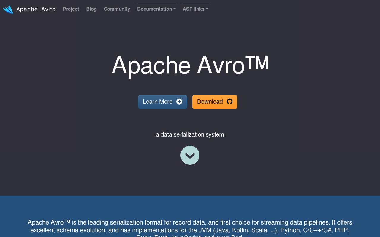 Apache Avro website screenshot