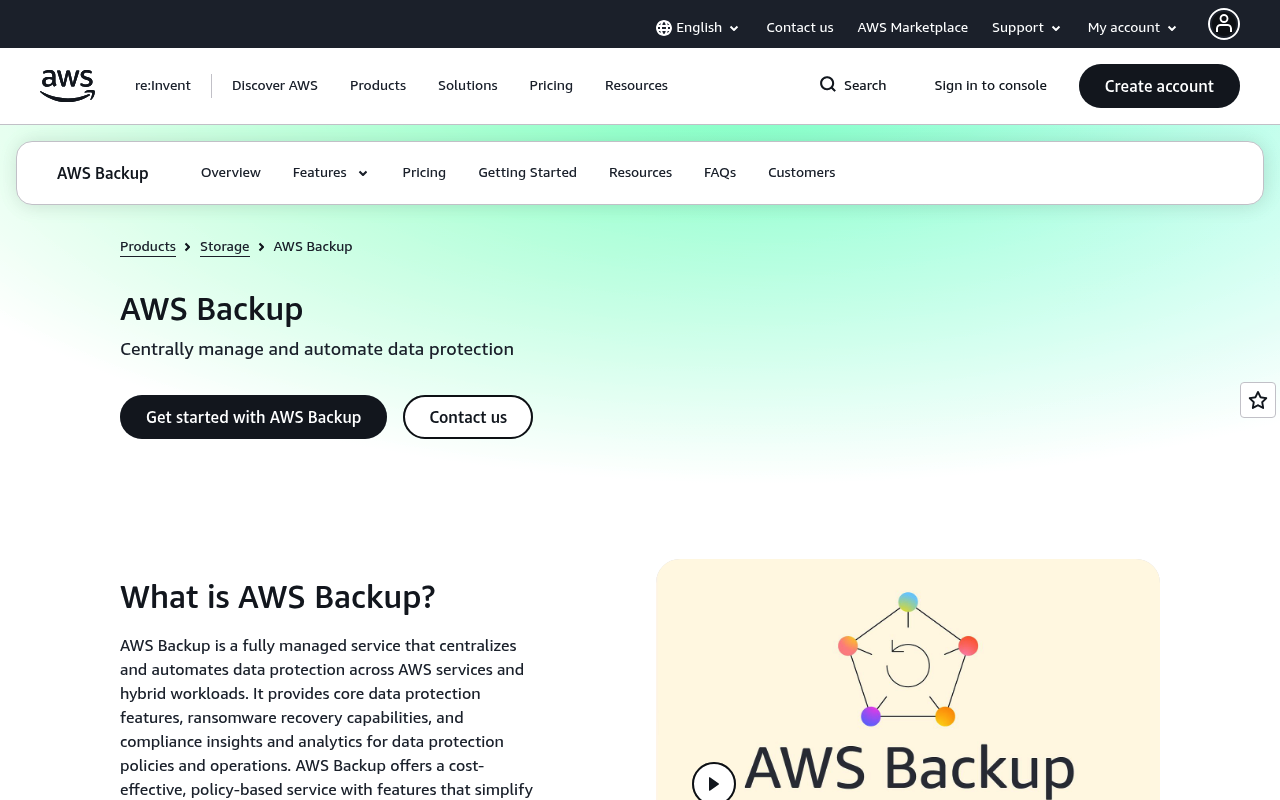 AWS Backup website screenshot