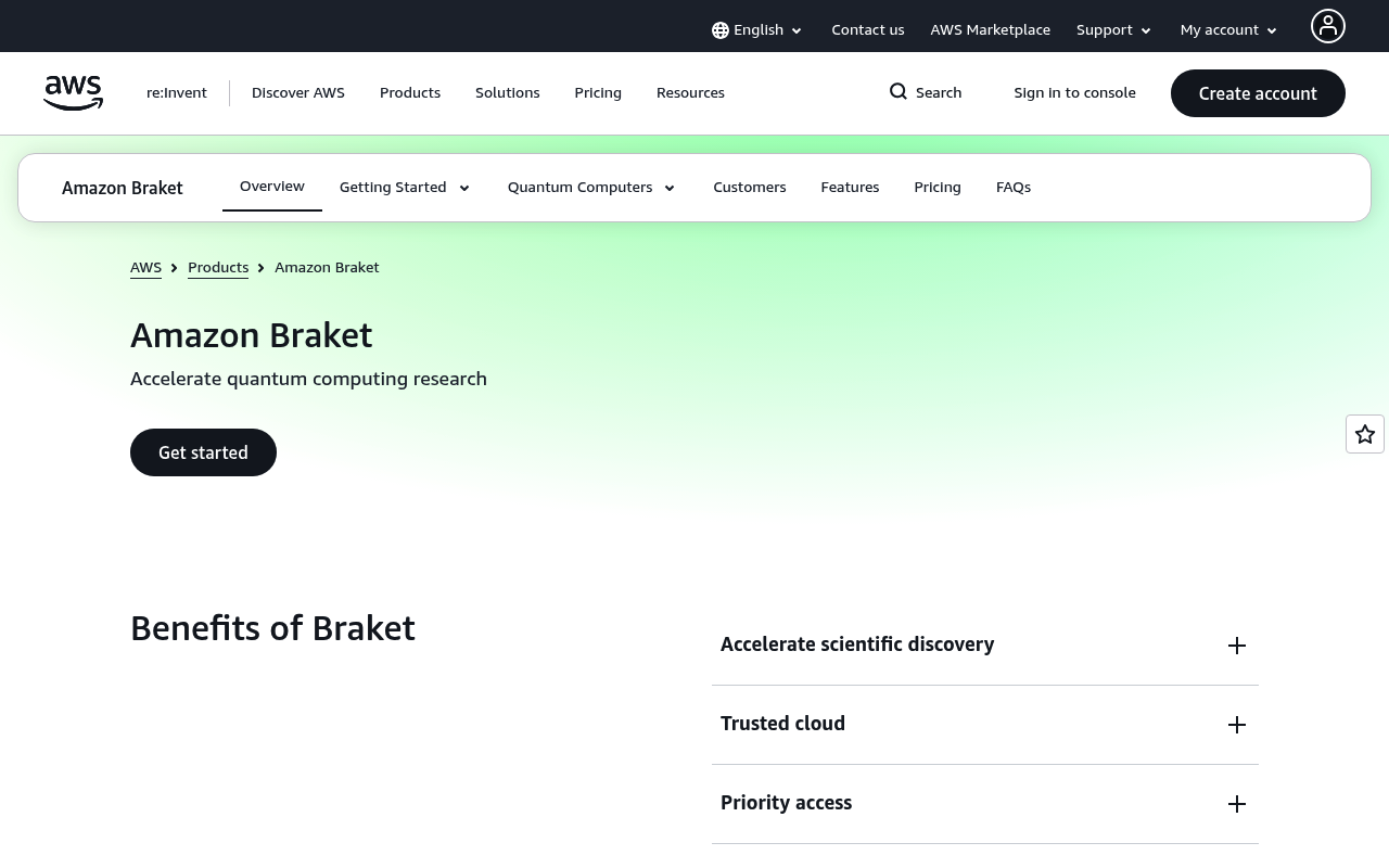 AWS Braket website screenshot