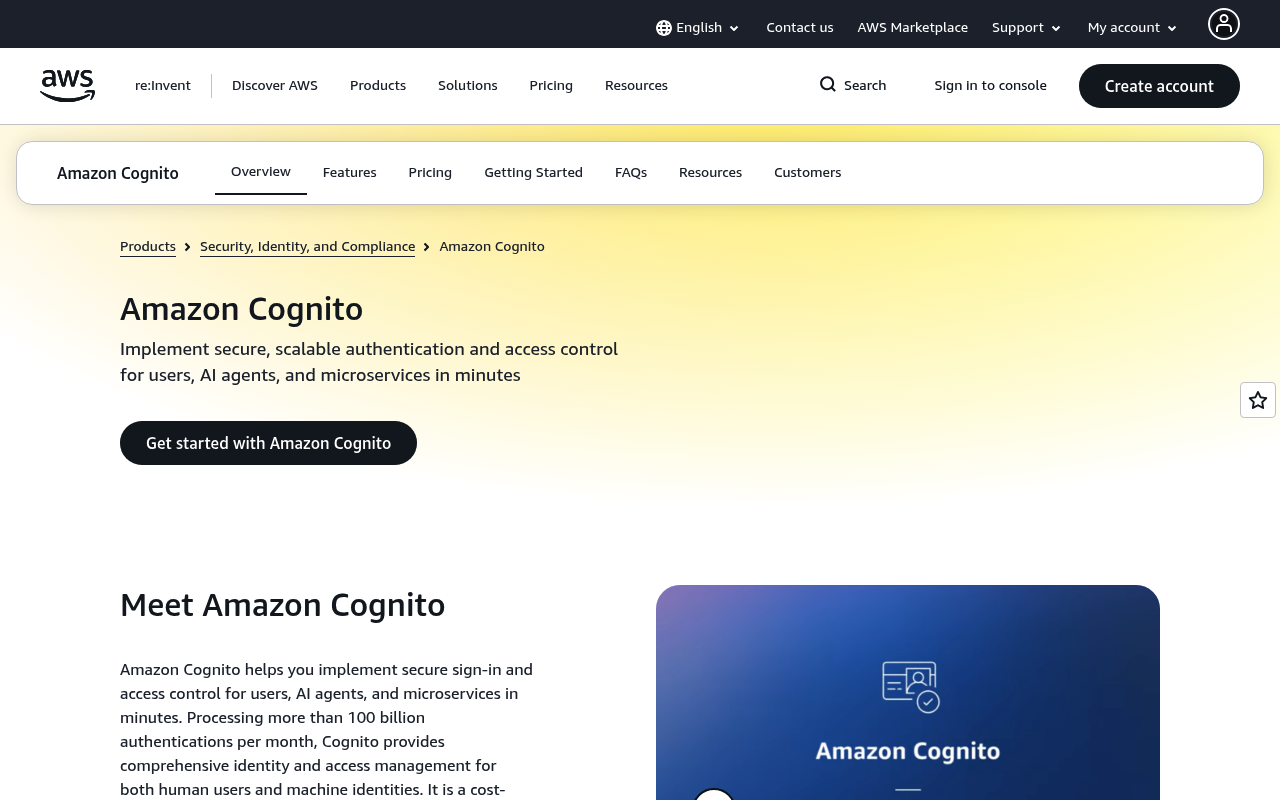 Amazon Cognito website screenshot