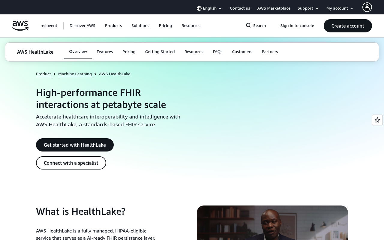 AWS HealthLake website screenshot