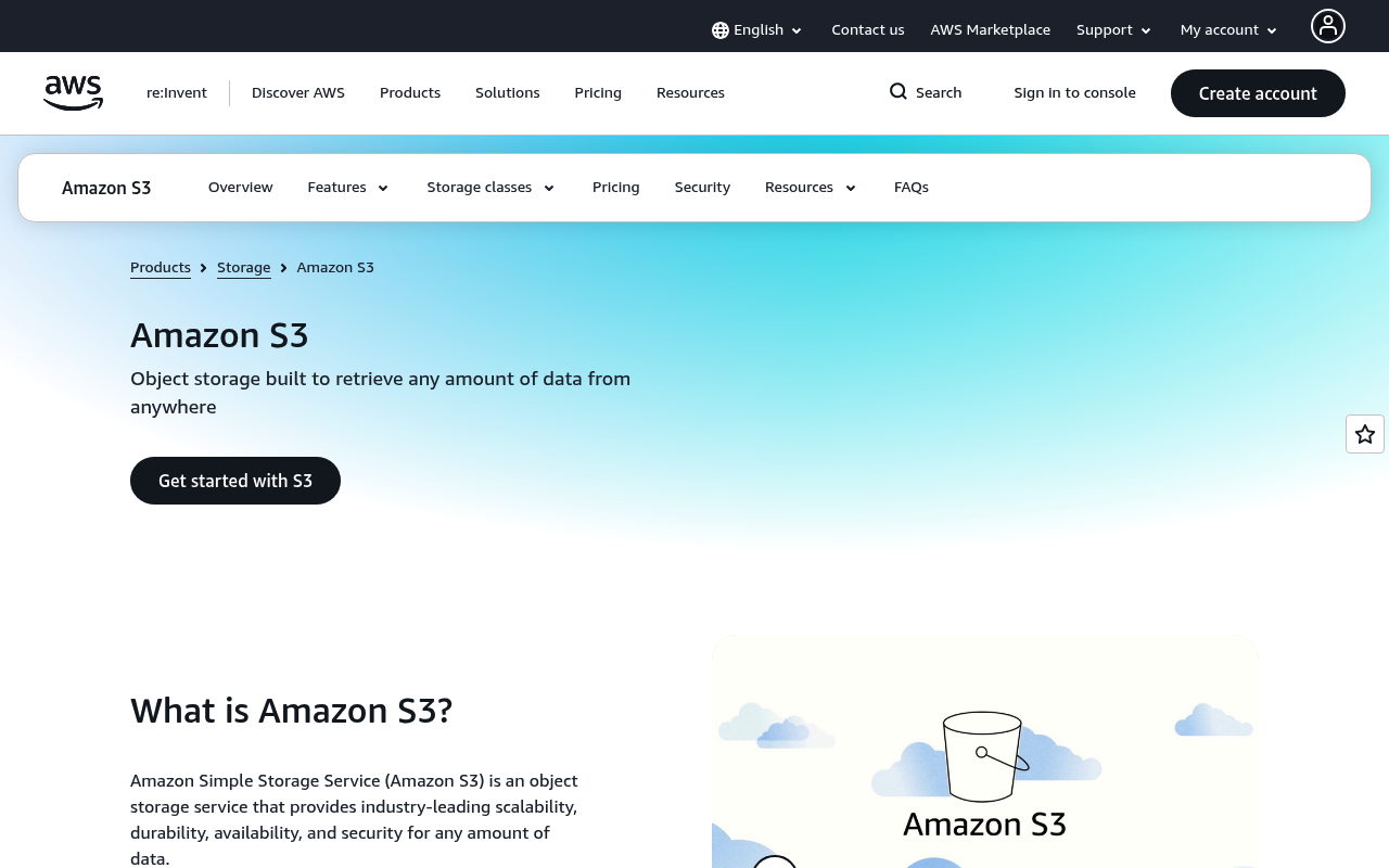 Amazon S3 API website screenshot