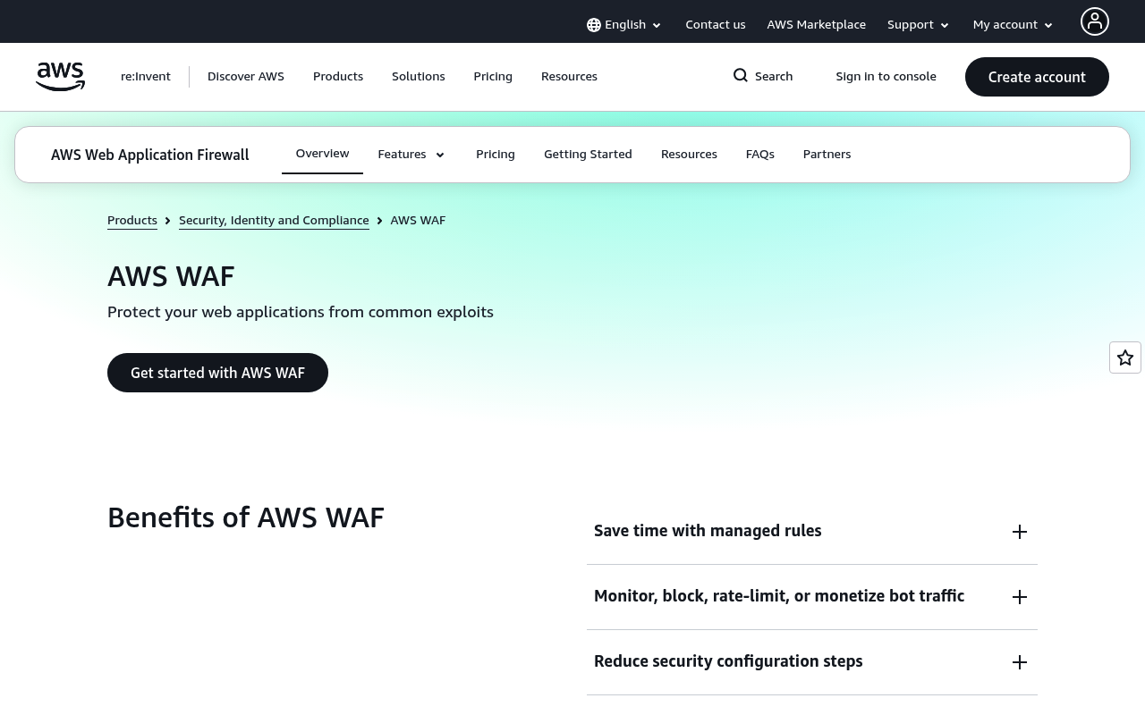 AWS WAF website screenshot