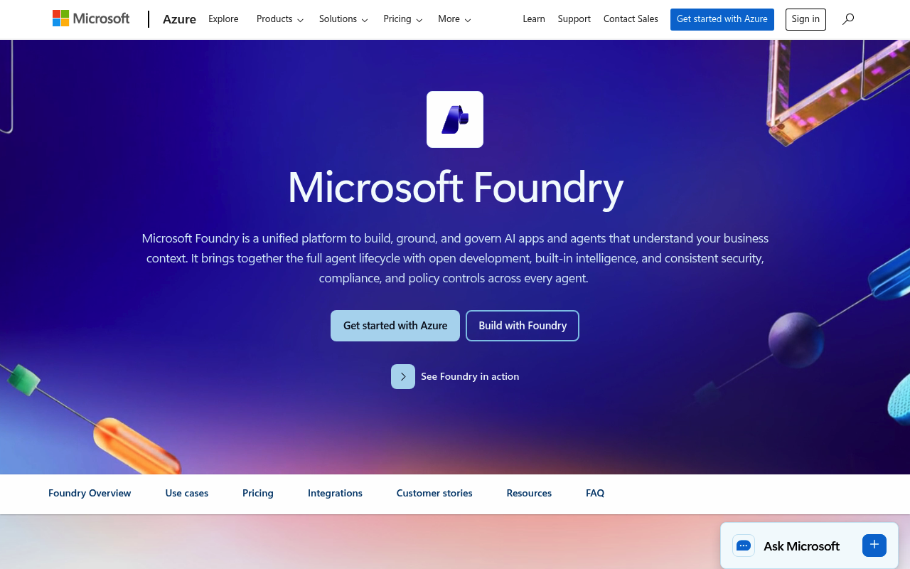 Microsoft Azure AI Foundry website screenshot