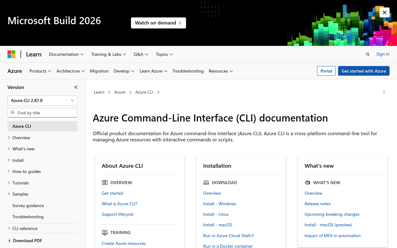 Azure CLI website screenshot