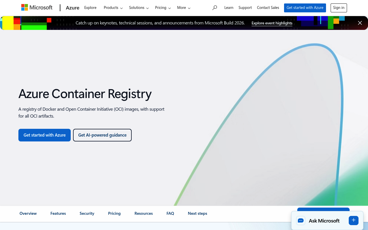Azure Container Registry website screenshot
