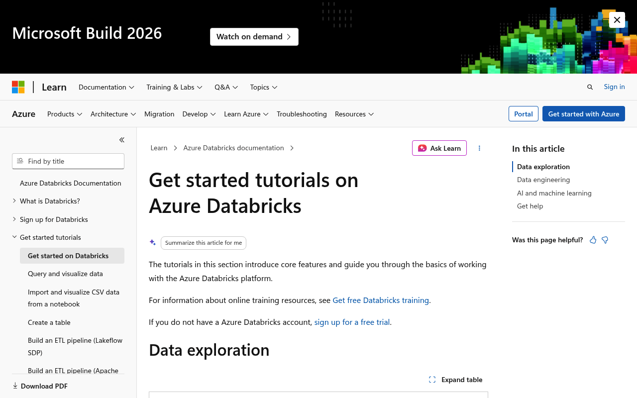 Azure Databricks website screenshot