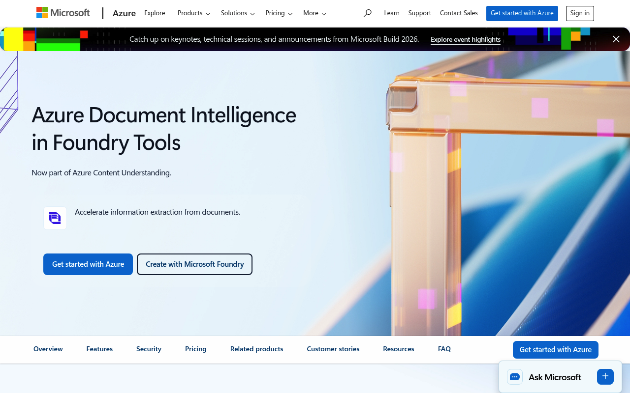Azure AI Document Intelligence website screenshot