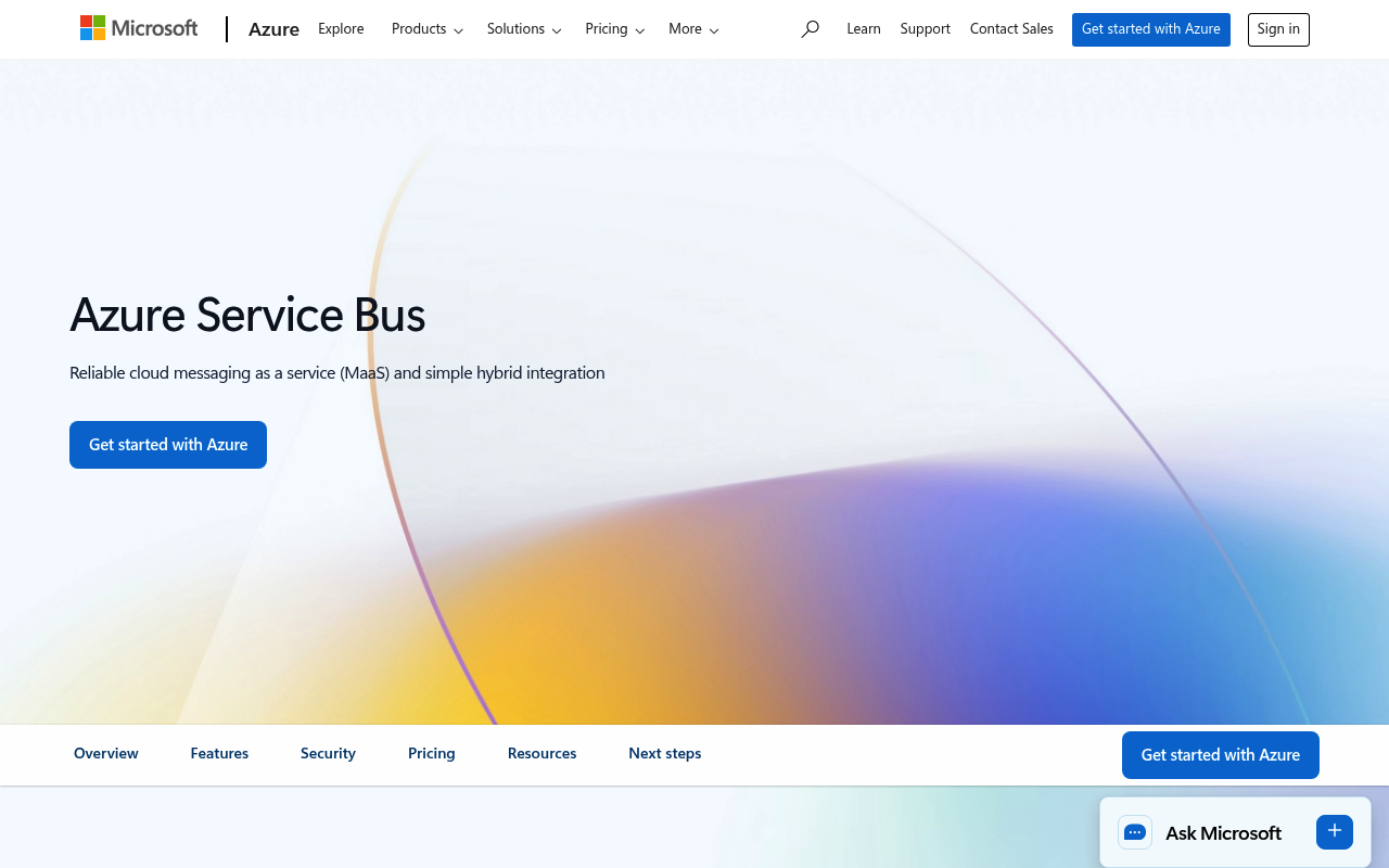 Azure Service Bus website screenshot