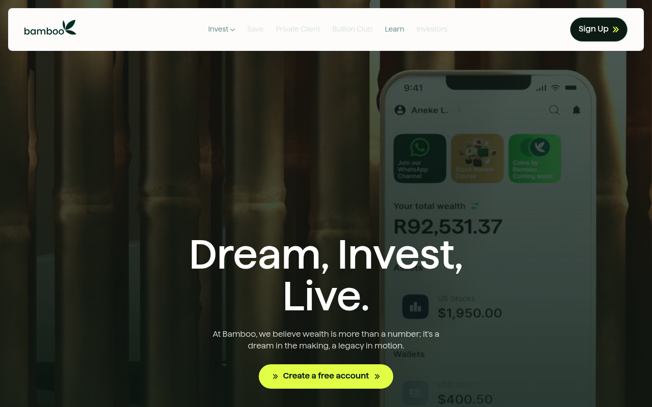 Bamboo Invest website screenshot