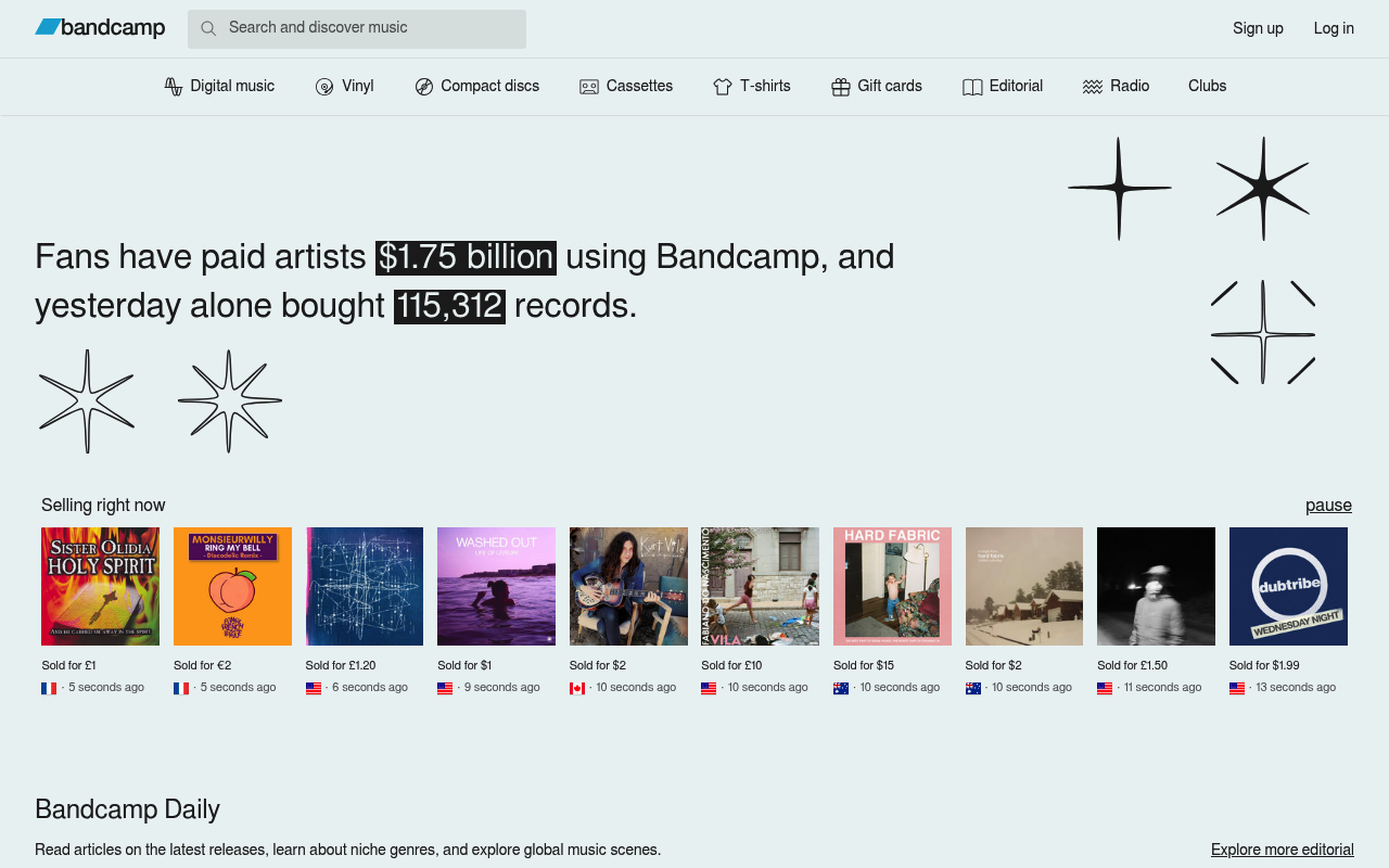 Bandcamp website screenshot