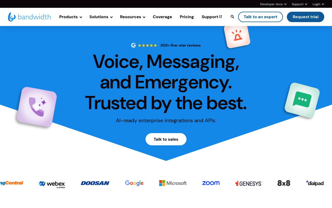 Bandwidth website screenshot