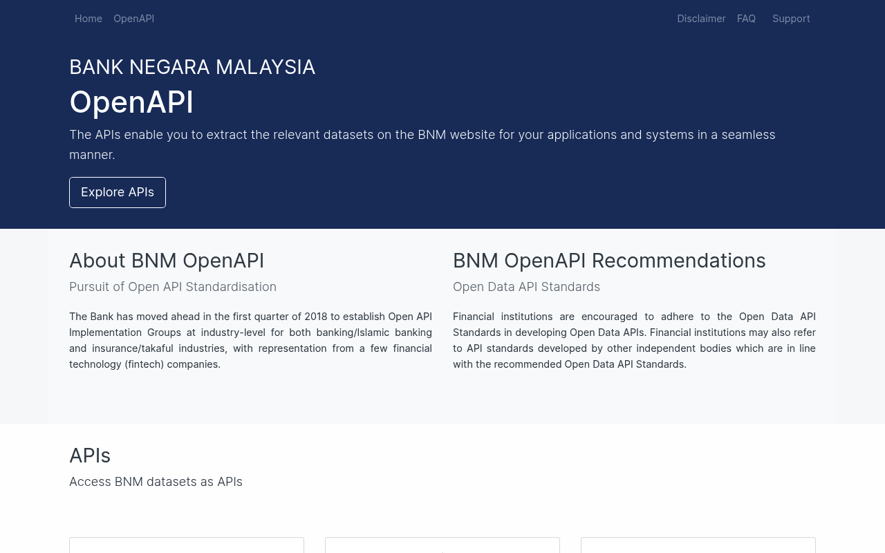 Bank Negara Malaysia Open Data website screenshot