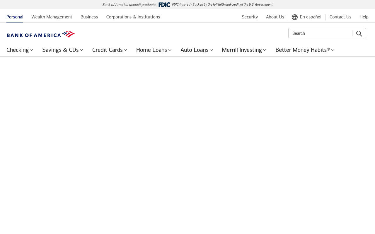 Bank of America website screenshot