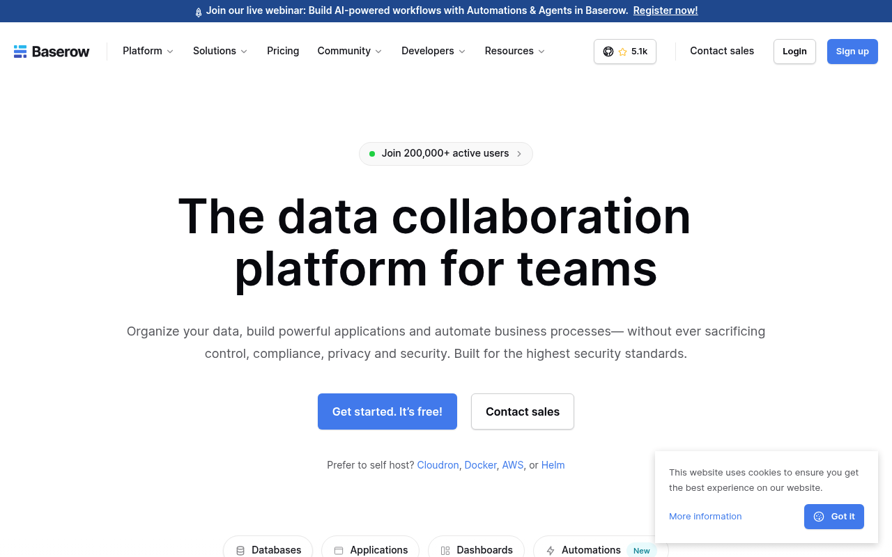 Baserow website screenshot