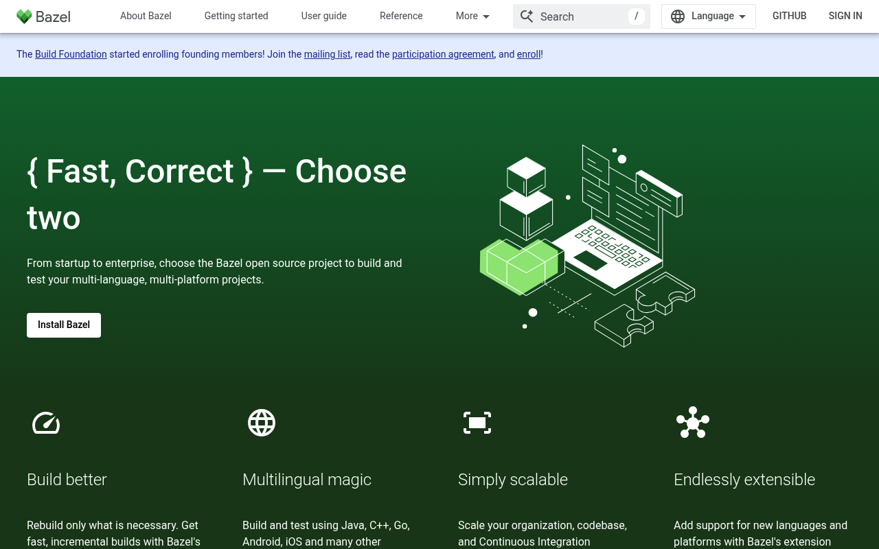 Bazel website screenshot
