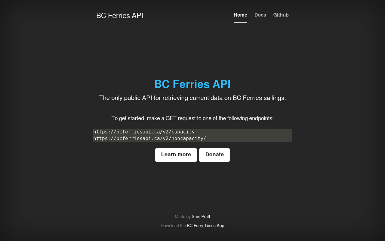 BC Ferries website screenshot