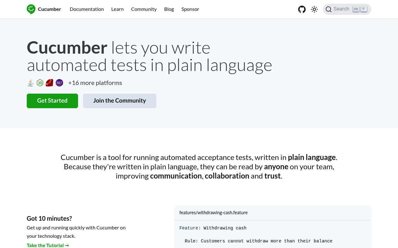BDD (Behavior-Driven Development) website screenshot