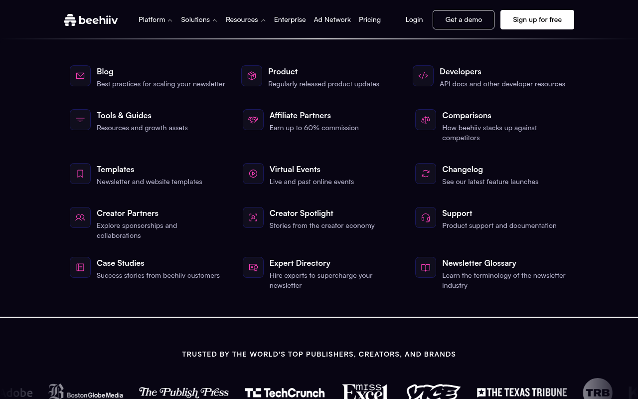 beehiiv website screenshot