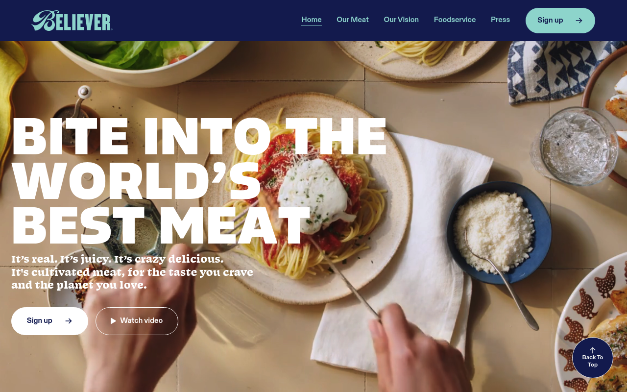 Believer Meats website screenshot