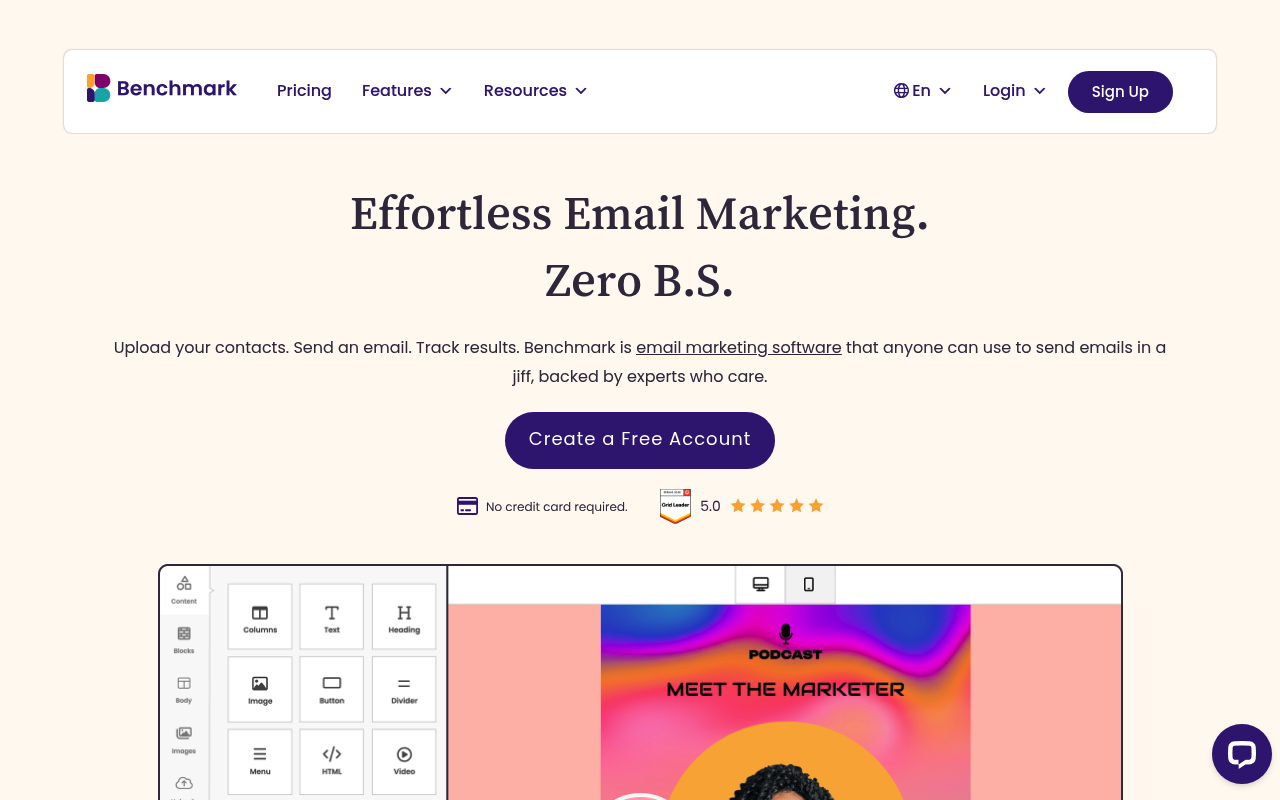 Benchmark Email website screenshot