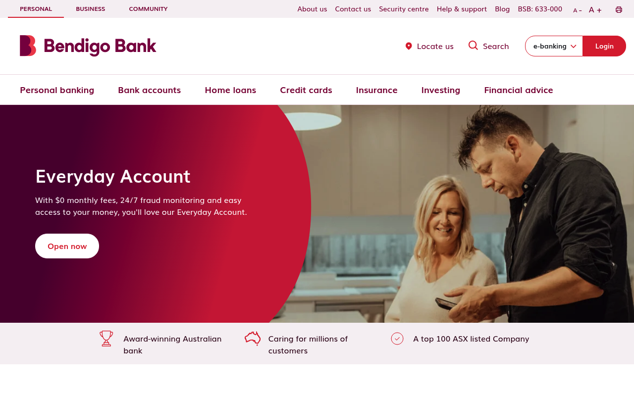 Bendigo and Adelaide Bank screenshot