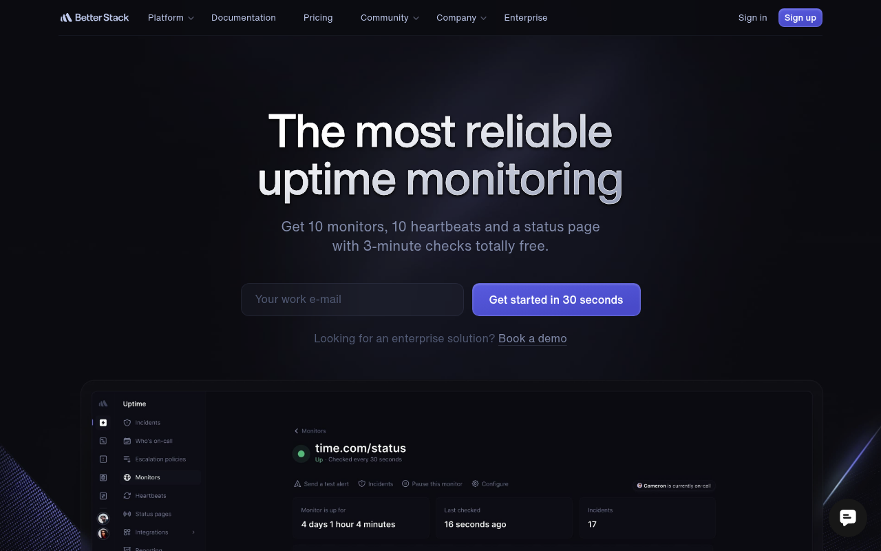 Better Uptime website screenshot