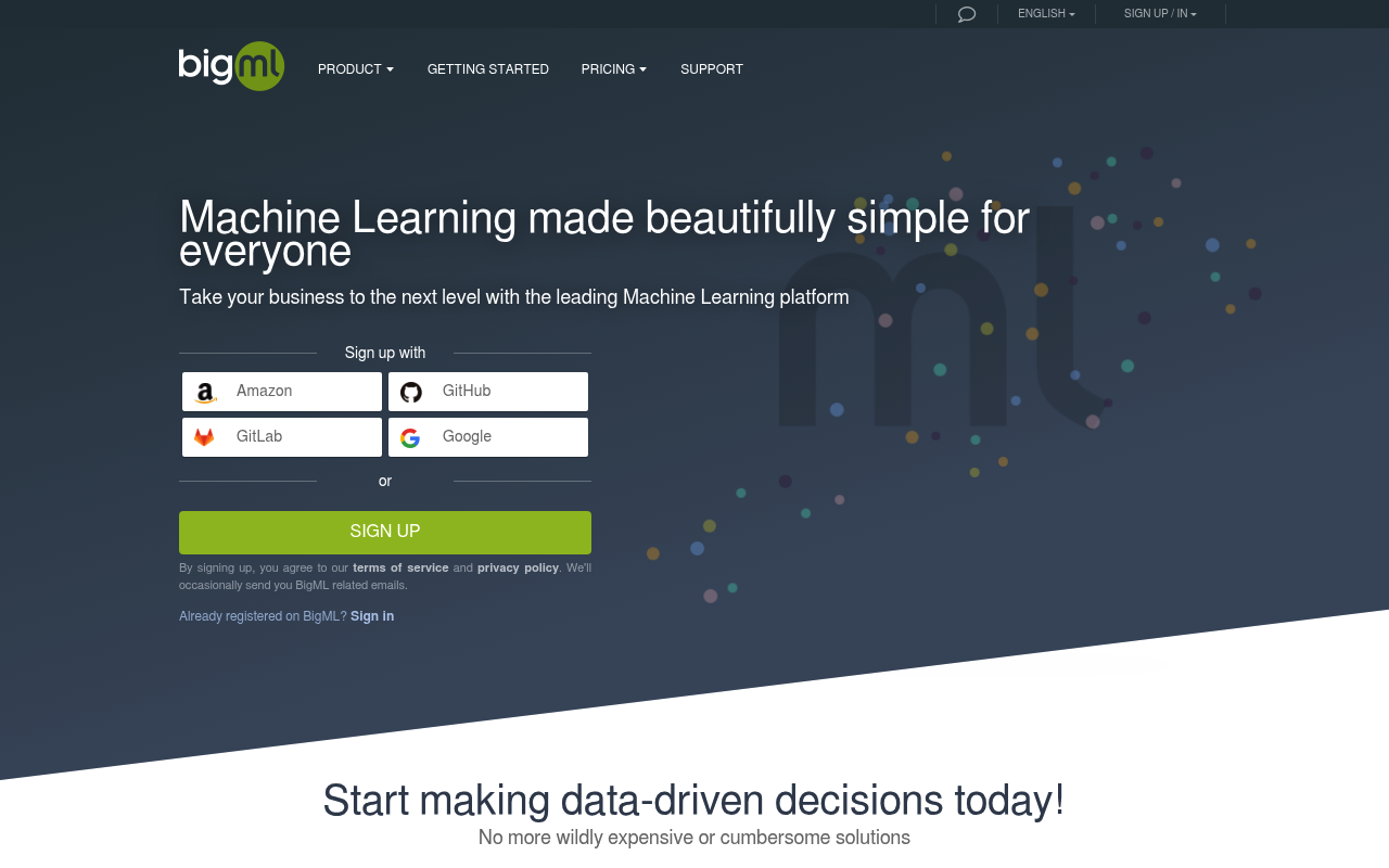 BigML website screenshot