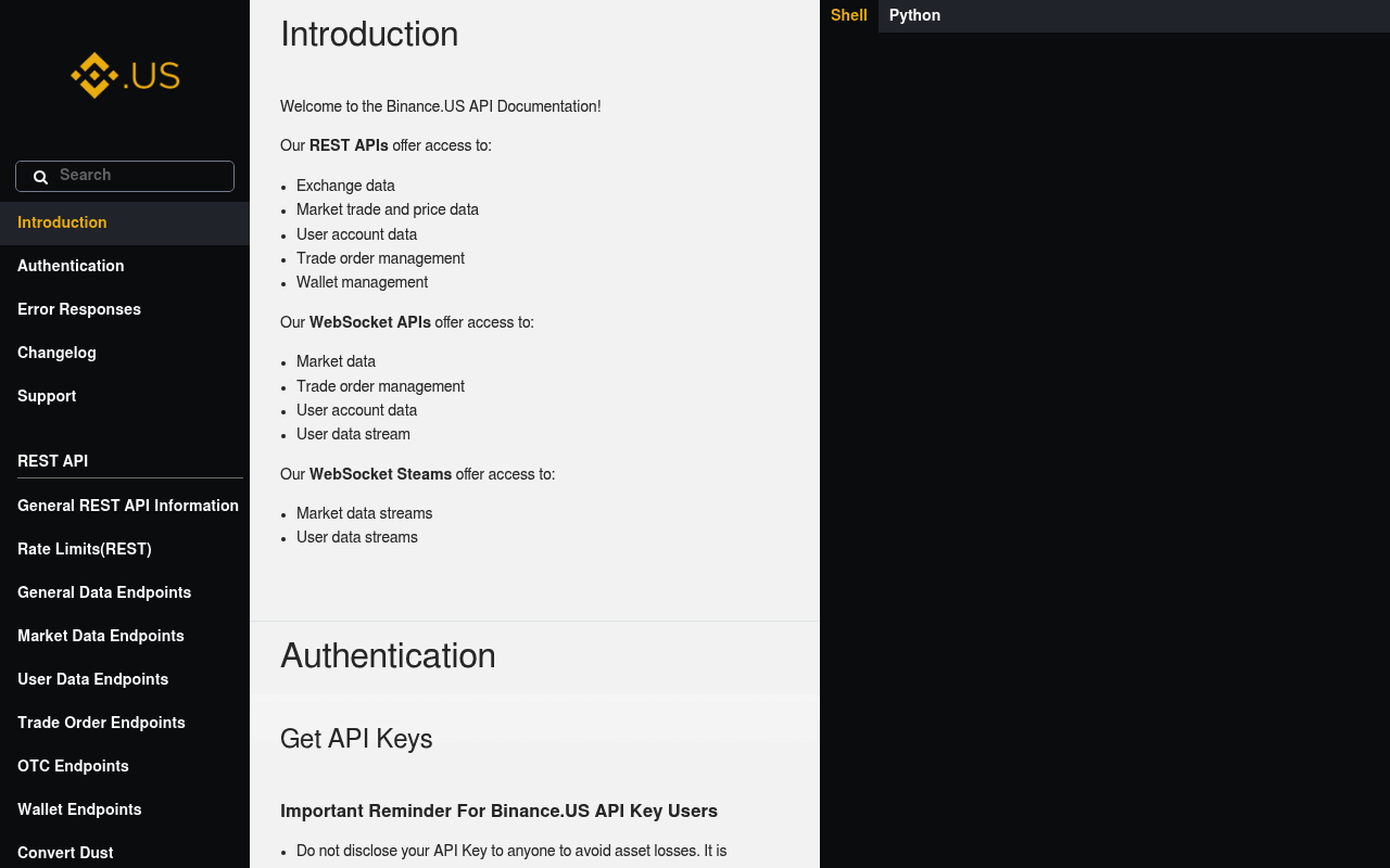 Binance.US website screenshot