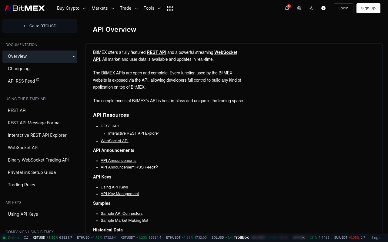 Bitmex website screenshot