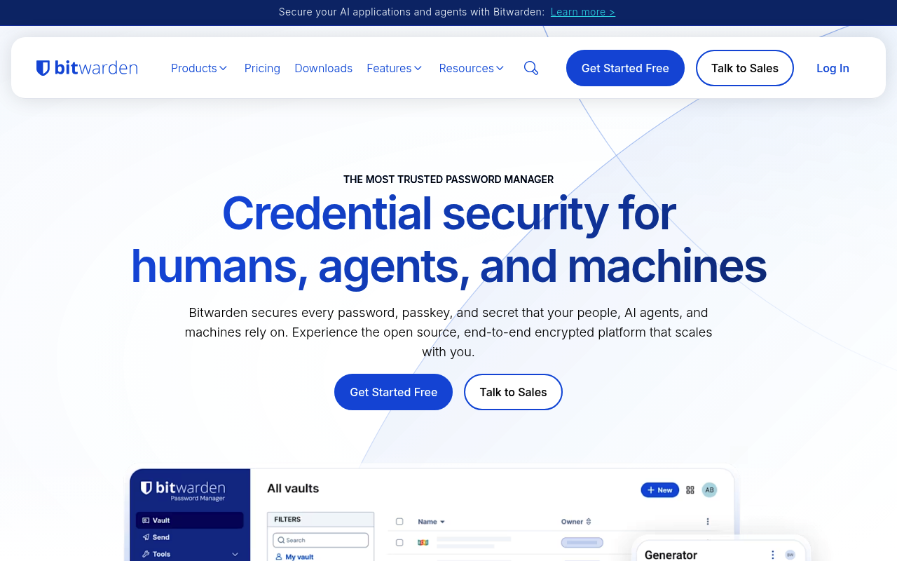 Bitwarden website screenshot