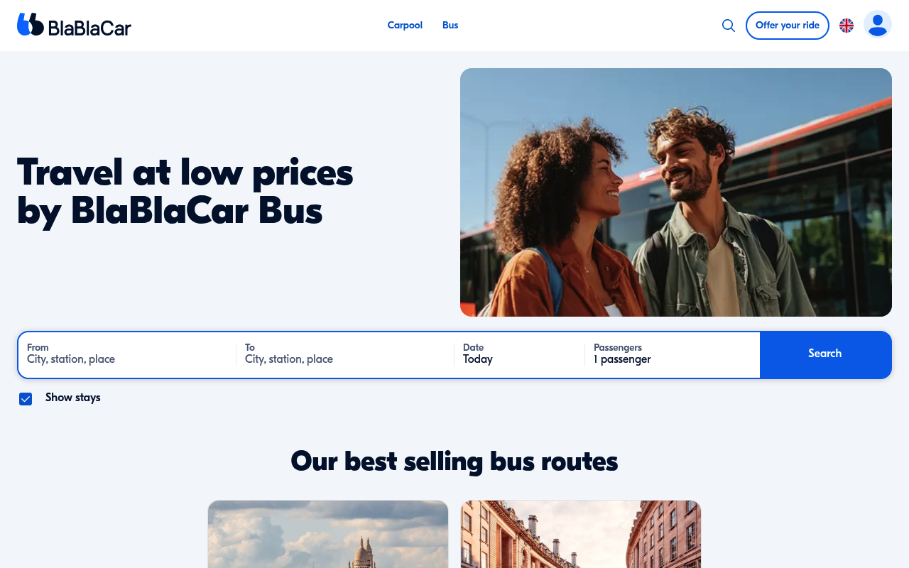 BlaBlaCar Bus API website screenshot