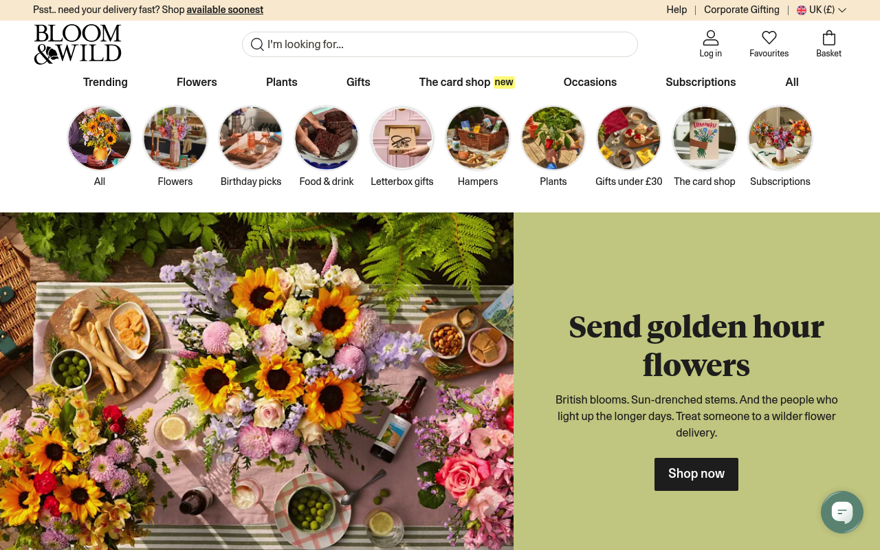Bloom & Wild website screenshot