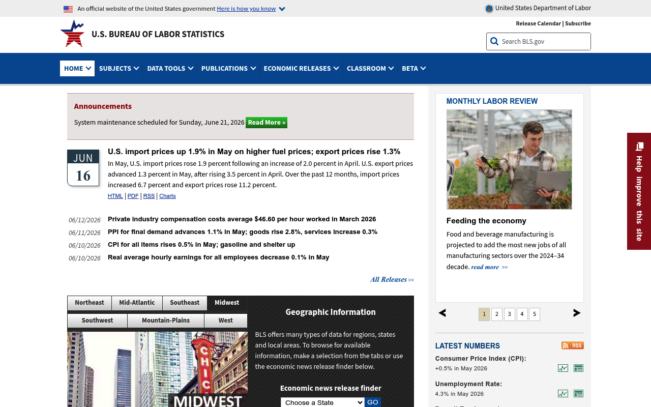 Bureau of Labor Statistics screenshot