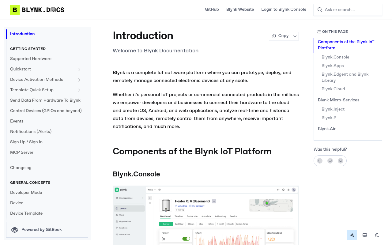 Blynk website screenshot