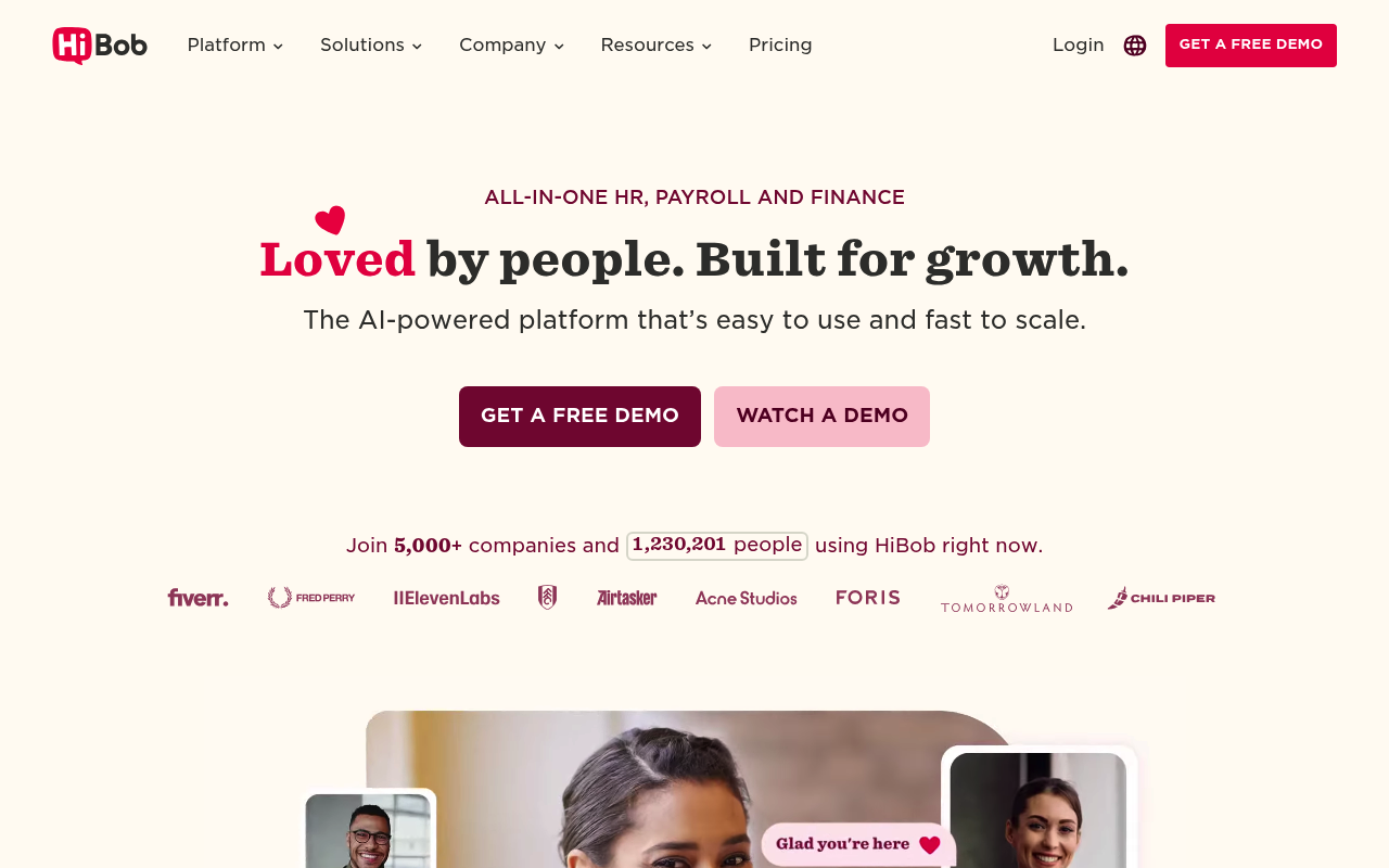 HiBob website screenshot