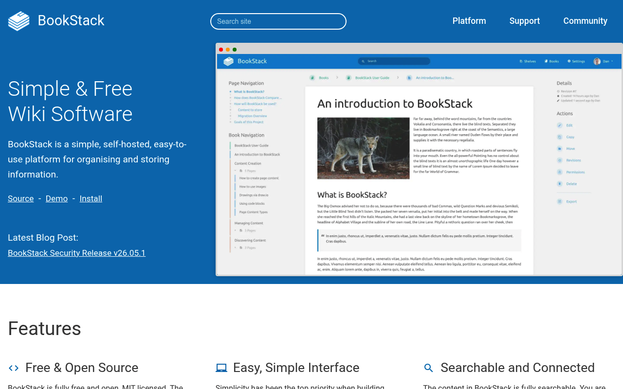 BookStack website screenshot