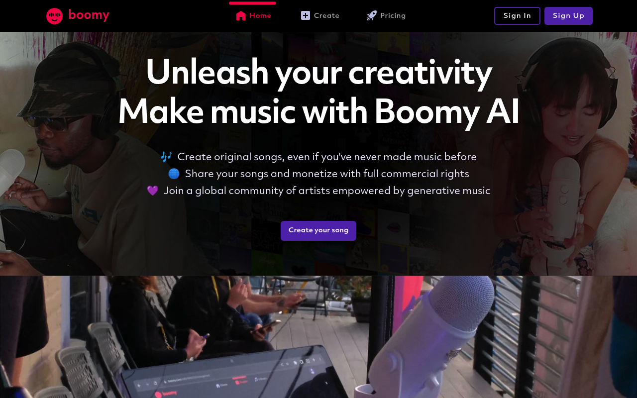 Boomy website screenshot