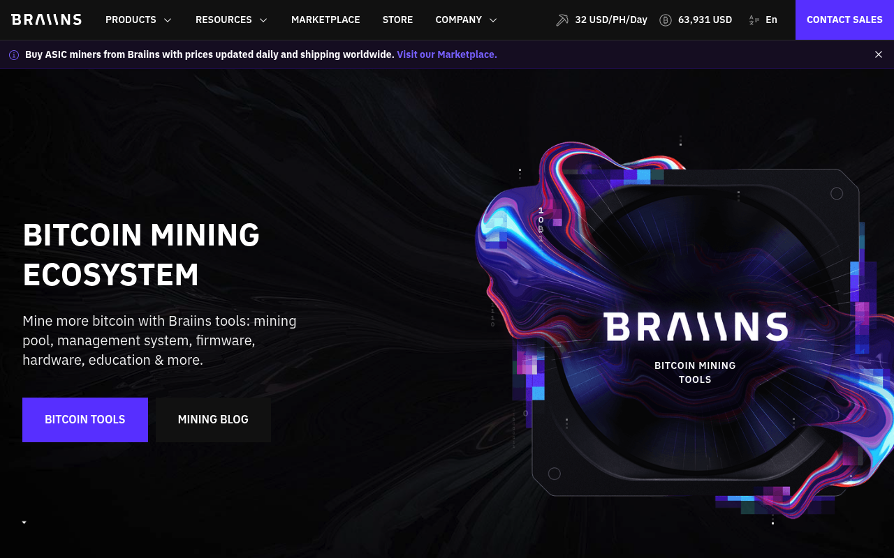 Braiins website screenshot