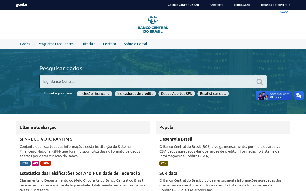 Brazil Central Bank Open Data website screenshot