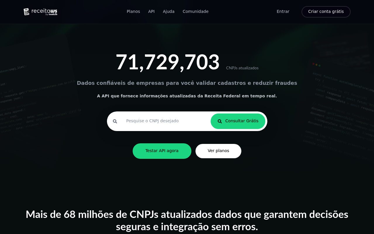 Brazil Receita WS website screenshot