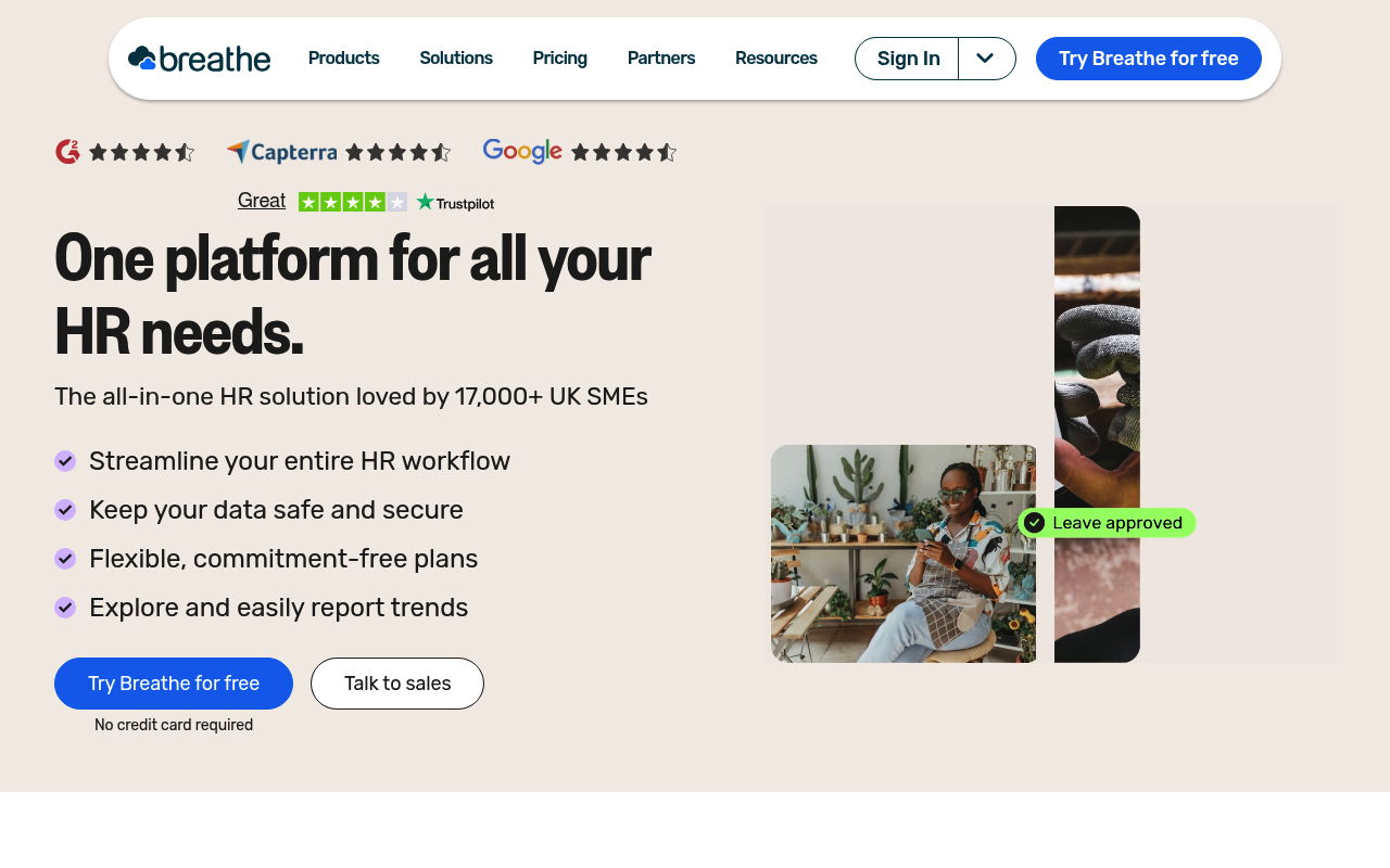 Breathe HR website screenshot