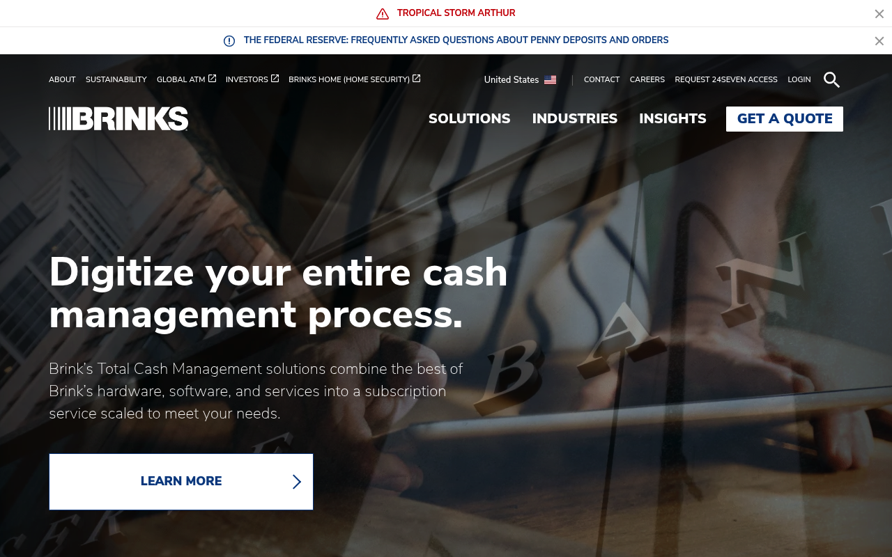 Brinks website screenshot