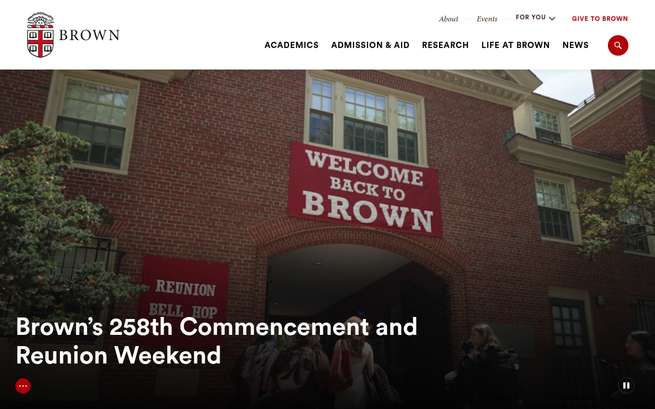 Brown University website screenshot