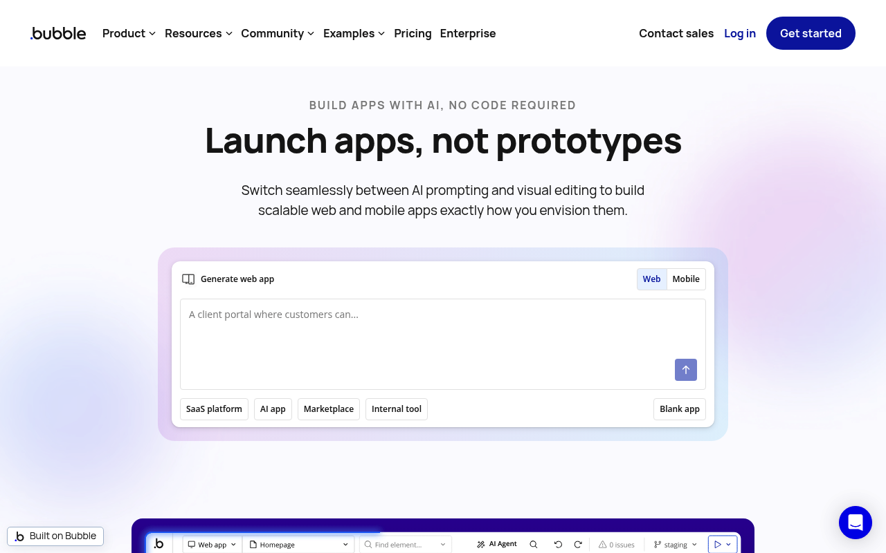 Bubble website screenshot