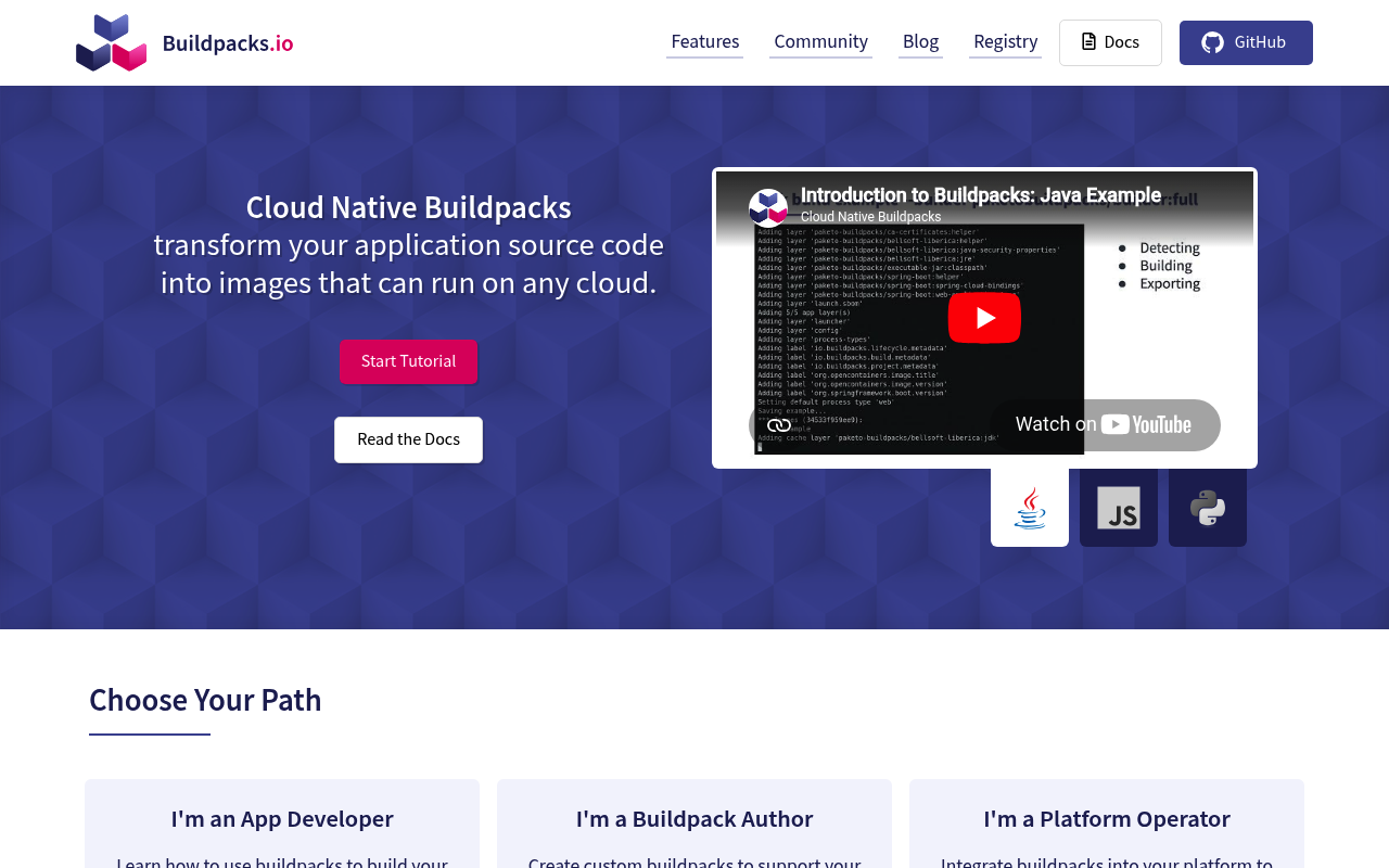 Cloud Native Buildpacks website screenshot
