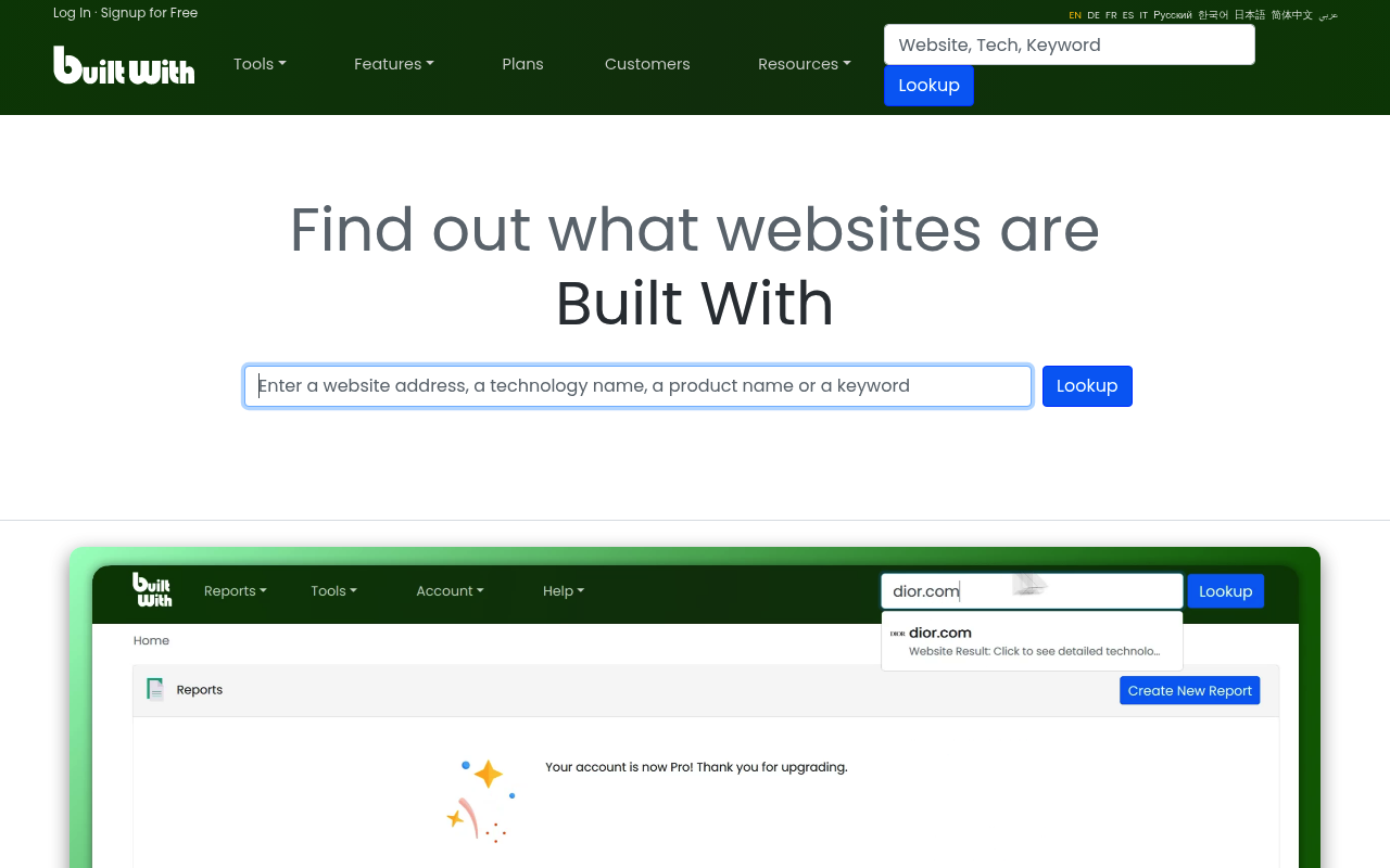 BuiltWith website screenshot